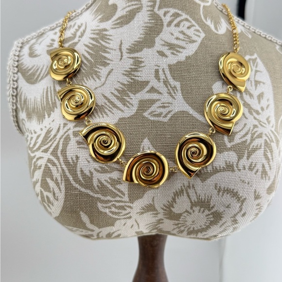 Gold Swirl Statement Necklace – Stainless Steel, Real Gold Plated - Picture 15 of 17